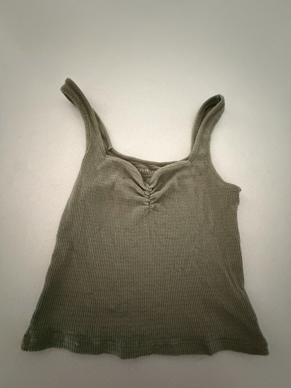 American Eagle Outfitters Olive Green Ribbed Tank with Front Gather